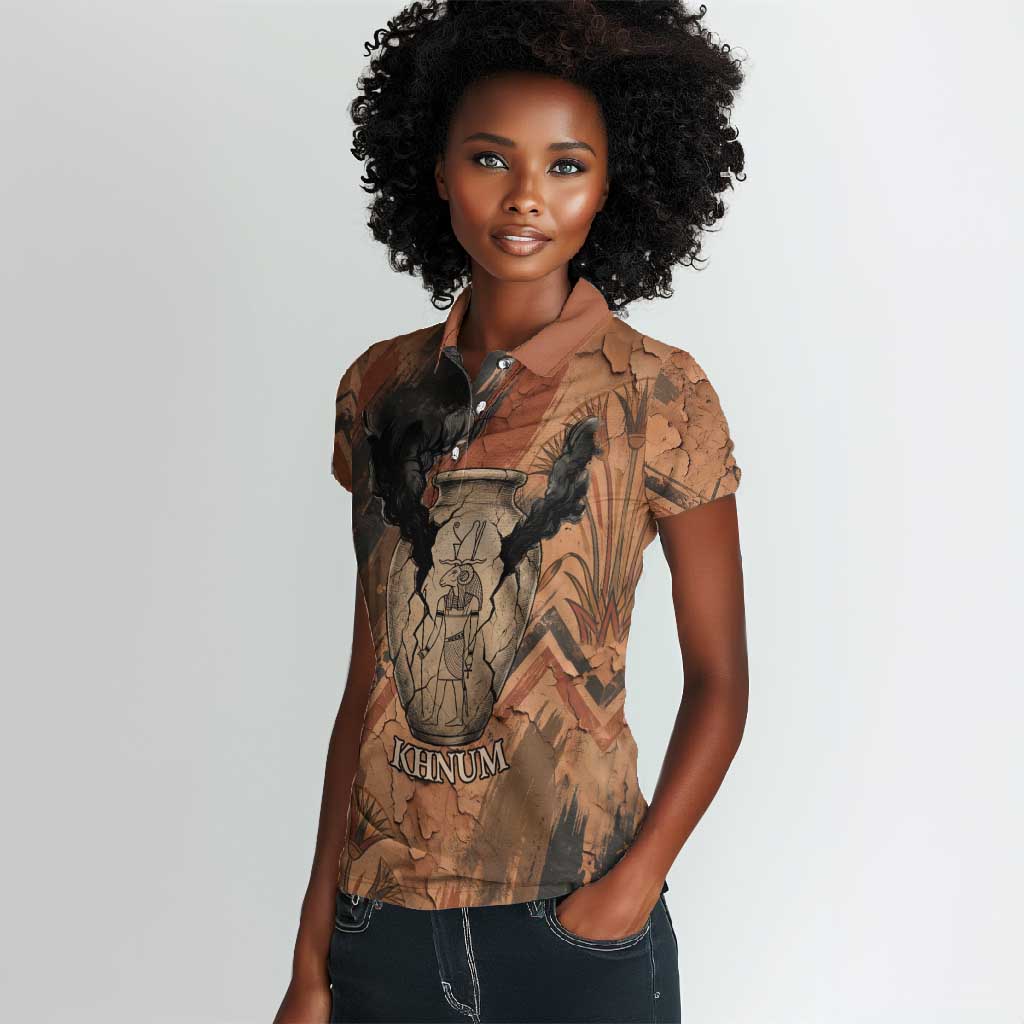 Khnum Women Polo Shirt Ancient Egyptian Earthy Cracked Papyrus - Divine Potter - African Pride