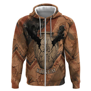 Khnum Zip Hoodie Ancient Egyptian Earthy Cracked Papyrus - Divine Potter - African Pride