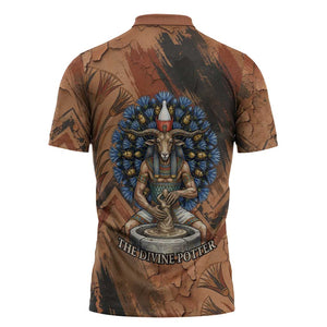 Khnum Zipper Polo Shirt Ancient Egyptian Earthy Cracked Papyrus - Divine Potter - African Pride