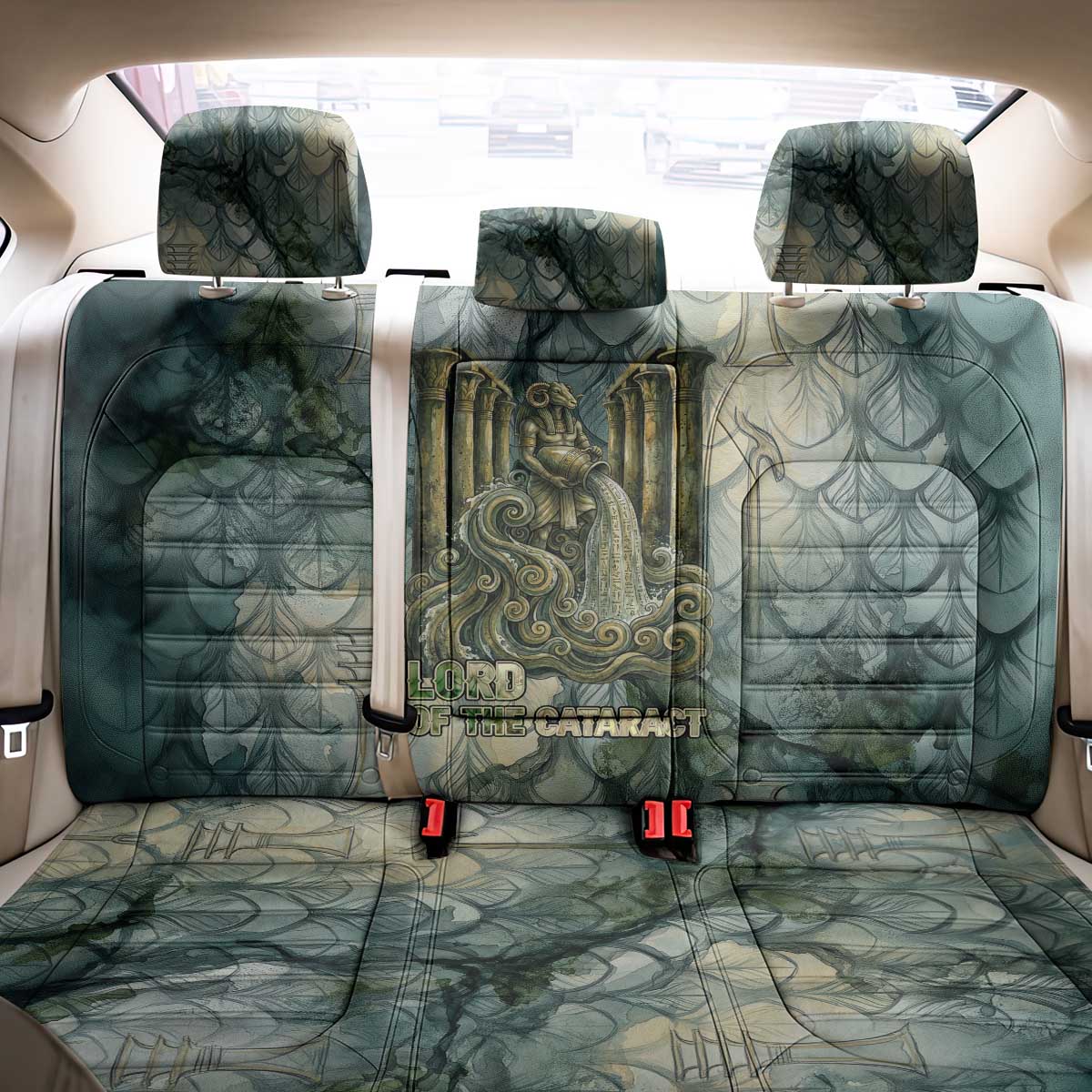 Khnum Ancient Egyptian Back Car Seat Cover with Smoky Leaf, Ram Head Emblem, and Guardian of the Cataract - African Pride