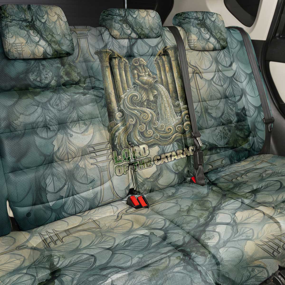 Khnum Ancient Egyptian Back Car Seat Cover with Smoky Leaf, Ram Head Emblem, and Guardian of the Cataract - African Pride