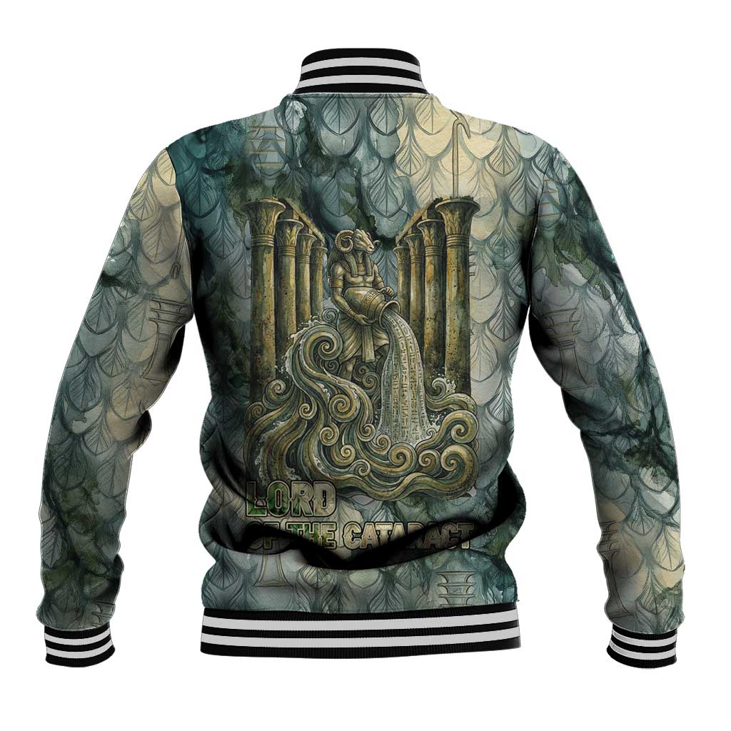 Khnum Ancient Egyptian Baseball Jacket with Smoky Leaf, Ram Head Emblem, and Guardian of the Cataract - African Pride