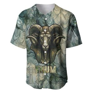 Khnum Ancient Egyptian Baseball Jersey with Smoky Leaf, Ram Head Emblem, and Guardian of the Cataract - African Pride