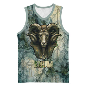 Khnum Ancient Egyptian Basketball Jersey with Smoky Leaf, Ram Head Emblem, and Guardian of the Cataract - African Pride
