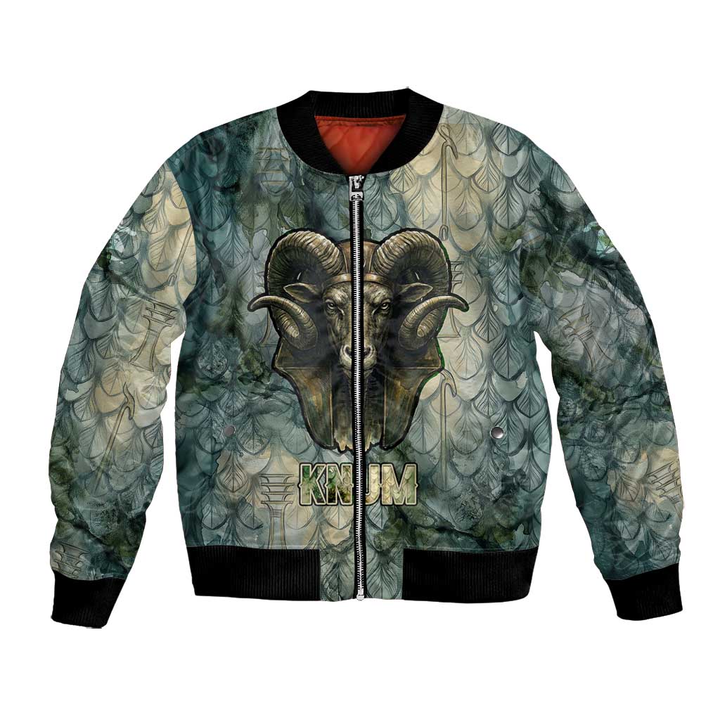 Khnum Ancient Egyptian Bomber Jacket with Smoky Leaf, Ram Head Emblem, and Guardian of the Cataract - African Pride