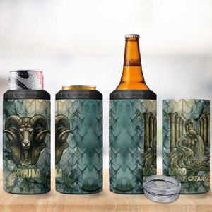 Khnum Ancient Egyptian 4 in 1 Can Cooler Tumbler with Smoky Leaf, Ram Head Emblem, and Guardian of the Cataract - African Pride