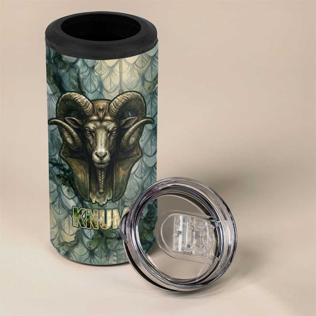 Khnum Ancient Egyptian 4 in 1 Can Cooler Tumbler with Smoky Leaf, Ram Head Emblem, and Guardian of the Cataract - African Pride