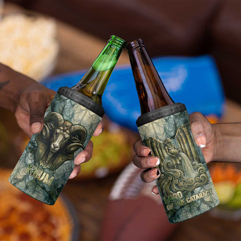 Khnum Ancient Egyptian 4 in 1 Can Cooler Tumbler with Smoky Leaf, Ram Head Emblem, and Guardian of the Cataract - African Pride