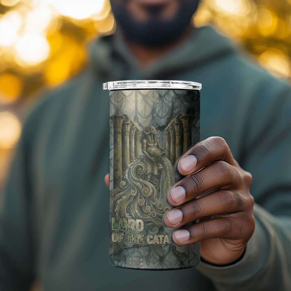 Khnum Ancient Egyptian 4 in 1 Can Cooler Tumbler with Smoky Leaf, Ram Head Emblem, and Guardian of the Cataract - African Pride