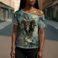 Khnum Ancient Egyptian Cross Shoulder Shirt with Smoky Leaf, Ram Head Emblem, and Guardian of the Cataract - African Pride