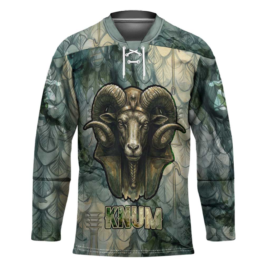 Khnum Ancient Egyptian Hockey Jersey with Smoky Leaf, Ram Head Emblem, and Guardian of the Cataract - African Pride