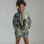 Khnum Ancient Egyptian Hoodie Dress with Smoky Leaf, Ram Head Emblem, and Guardian of the Cataract - African Pride