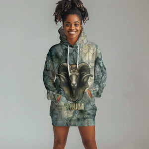 Khnum Ancient Egyptian Hoodie Dress with Smoky Leaf, Ram Head Emblem, and Guardian of the Cataract - African Pride
