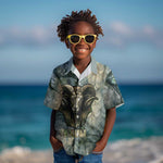 Khnum Ancient Egyptian Kid Hawaiian Shirt with Smoky Leaf, Ram Head Emblem, and Guardian of the Cataract - African Pride