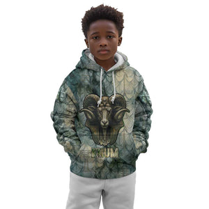 Khnum Ancient Egyptian Kid Hoodie with Smoky Leaf, Ram Head Emblem, and Guardian of the Cataract - African Pride