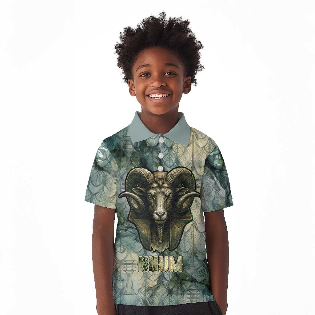 Khnum Ancient Egyptian Kid Polo Shirt with Smoky Leaf, Ram Head Emblem, and Guardian of the Cataract - African Pride