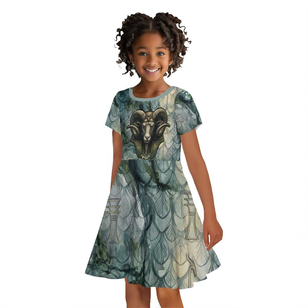 Khnum Ancient Egyptian Kid Short Sleeve Dress with Smoky Leaf, Ram Head Emblem, and Guardian of the Cataract - African Pride