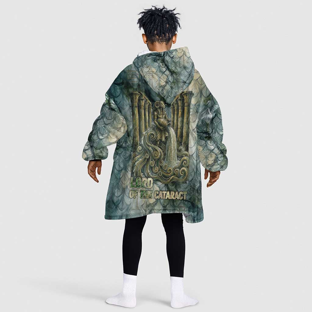 Khnum Ancient Egyptian Kid Wearable Blanket Hoodie with Smoky Leaf, Ram Head Emblem, and Guardian of the Cataract - African Pride