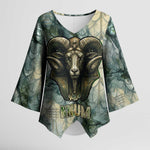 Khnum Ancient Egyptian Kimono Sleeve Blouse with Smoky Leaf, Ram Head Emblem, and Guardian of the Cataract - African Pride