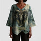 Khnum Ancient Egyptian Kimono Sleeve Blouse with Smoky Leaf, Ram Head Emblem, and Guardian of the Cataract - African Pride