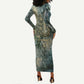 Khnum Ancient Egyptian Long Sleeve Bodycon Dress with Smoky Leaf, Ram Head Emblem, and Guardian of the Cataract - African Pride
