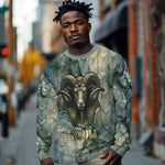 Khnum Ancient Egyptian Long Sleeve Shirt with Smoky Leaf, Ram Head Emblem, and Guardian of the Cataract - African Pride