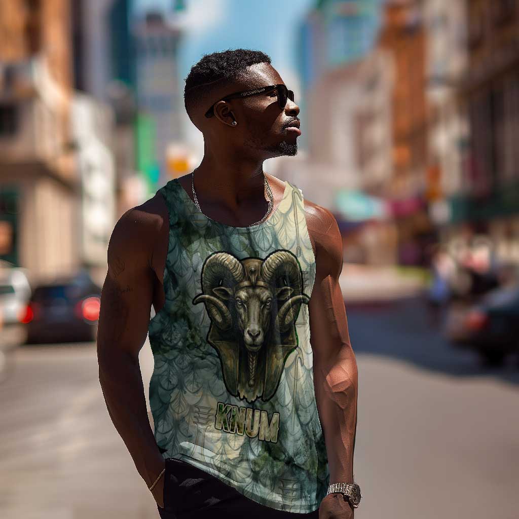 Khnum Ancient Egyptian Men Tank Top with Smoky Leaf, Ram Head Emblem, and Guardian of the Cataract - African Pride
