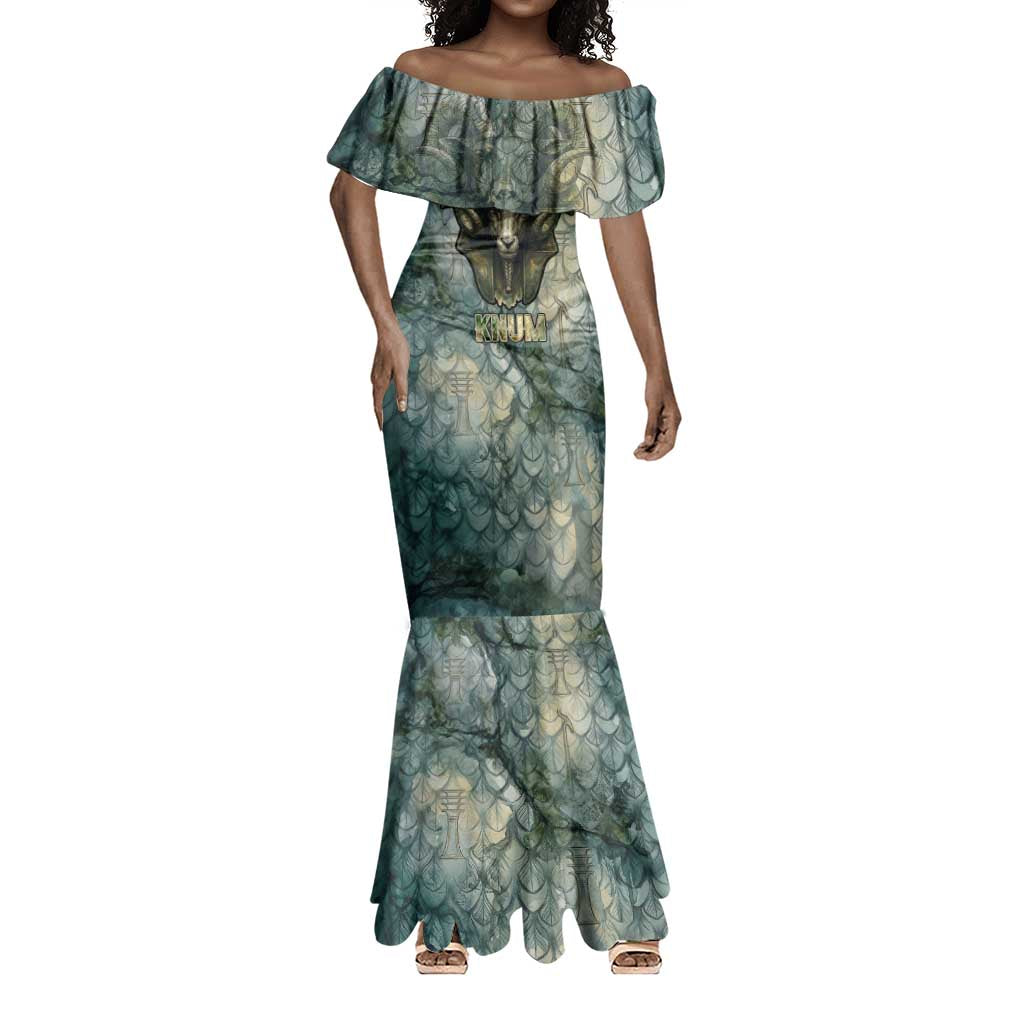 Khnum Ancient Egyptian Mermaid Dress with Smoky Leaf, Ram Head Emblem, and Guardian of the Cataract - African Pride
