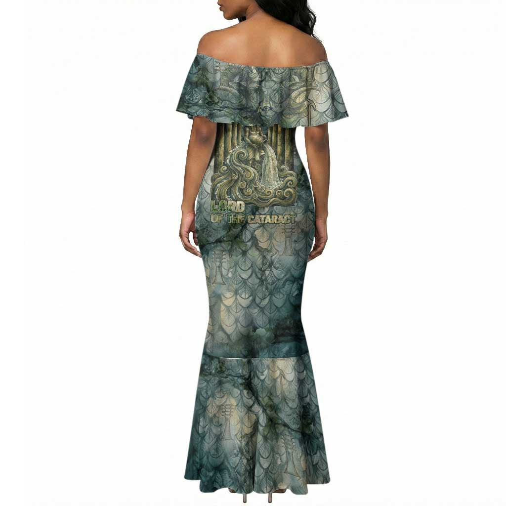 Khnum Ancient Egyptian Mermaid Dress with Smoky Leaf, Ram Head Emblem, and Guardian of the Cataract - African Pride