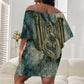 Khnum Ancient Egyptian Off Shoulder Short Dress with Smoky Leaf, Ram Head Emblem, and Guardian of the Cataract - African Pride