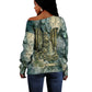 Khnum Ancient Egyptian Off Shoulder Sweater with Smoky Leaf, Ram Head Emblem, and Guardian of the Cataract - African Pride