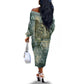 Khnum Ancient Egyptian Off The Shoulder Long Sleeve Dress with Smoky Leaf, Ram Head Emblem, and Guardian of the Cataract - African Pride