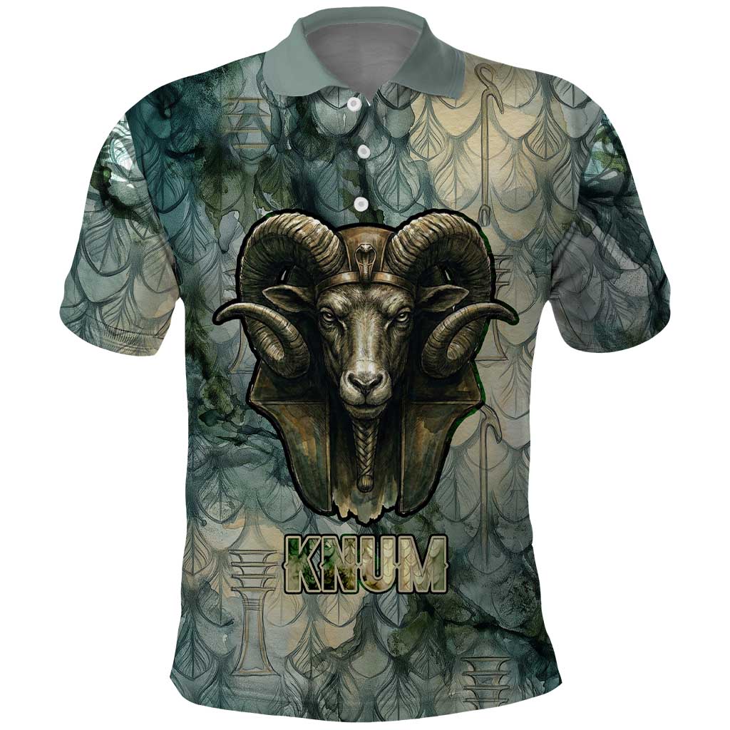 Khnum Ancient Egyptian Polo Shirt with Smoky Leaf, Ram Head Emblem, and Guardian of the Cataract - African Pride