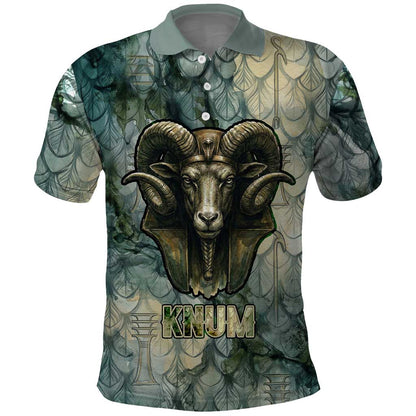 Khnum Ancient Egyptian Polo Shirt with Smoky Leaf, Ram Head Emblem, and Guardian of the Cataract - African Pride
