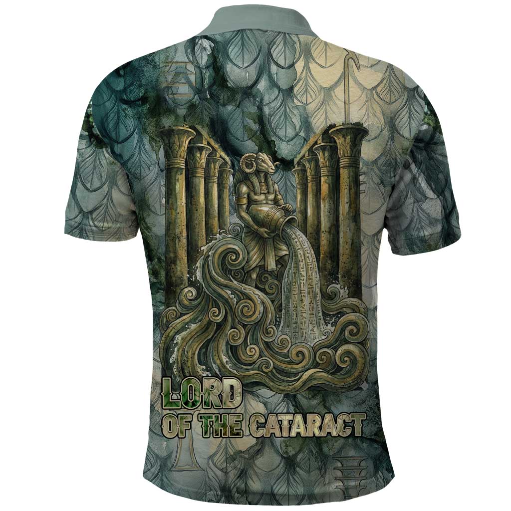 Khnum Ancient Egyptian Polo Shirt with Smoky Leaf, Ram Head Emblem, and Guardian of the Cataract - African Pride