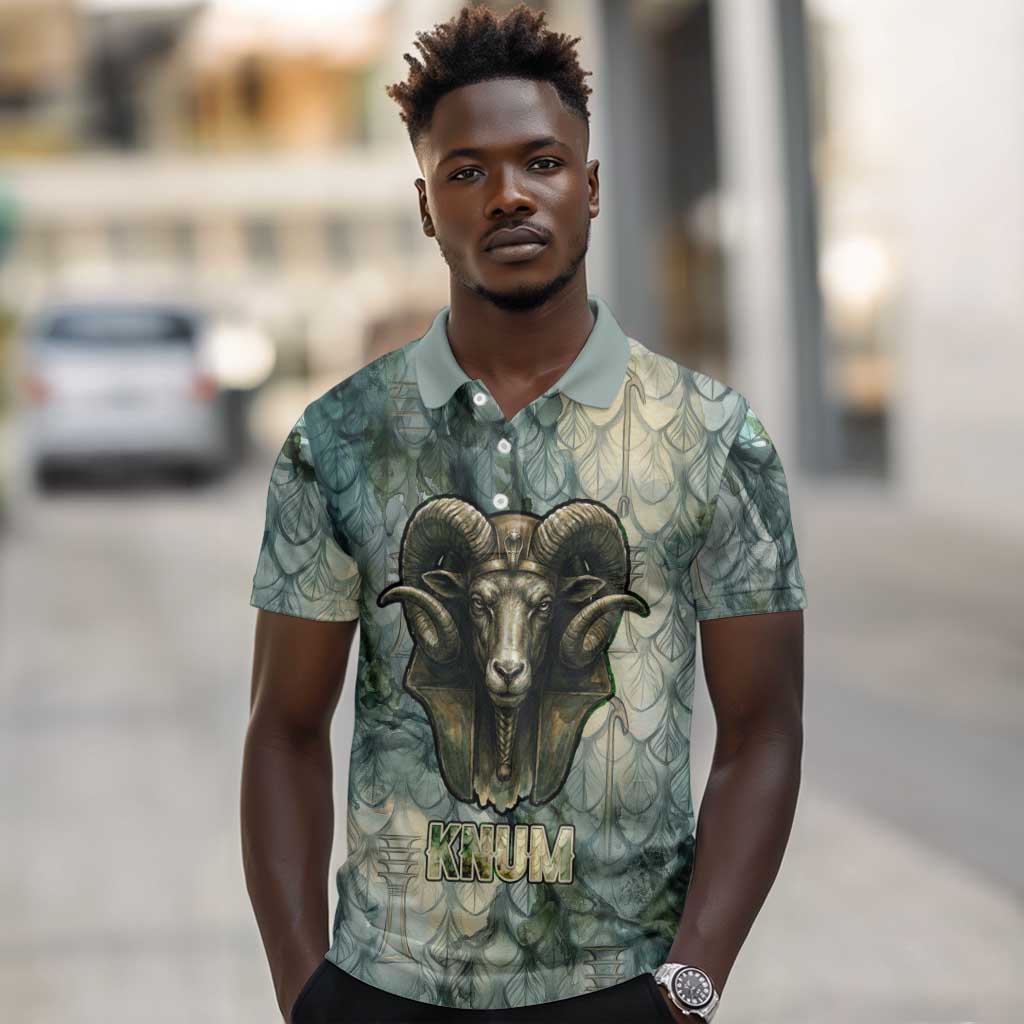 Khnum Ancient Egyptian Polo Shirt with Smoky Leaf, Ram Head Emblem, and Guardian of the Cataract - African Pride