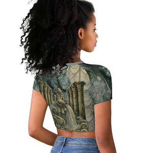 Khnum Ancient Egyptian Raglan Cropped T shirt with Smoky Leaf, Ram Head Emblem, and Guardian of the Cataract - African Pride