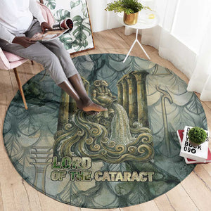 Khnum Ancient Egyptian Round Carpet with Smoky Leaf, Ram Head Emblem, and Guardian of the Cataract - African Pride