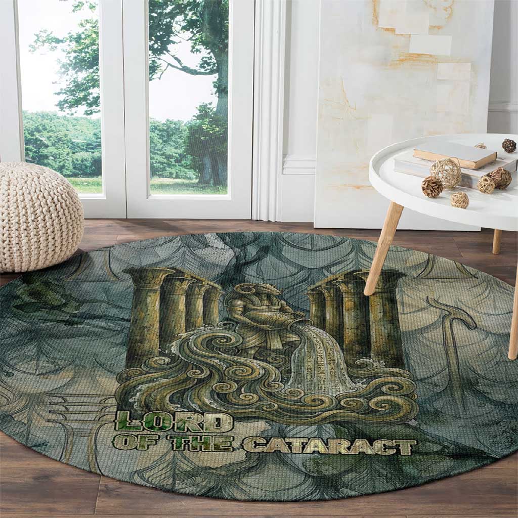 Khnum Ancient Egyptian Round Carpet with Smoky Leaf, Ram Head Emblem, and Guardian of the Cataract - African Pride