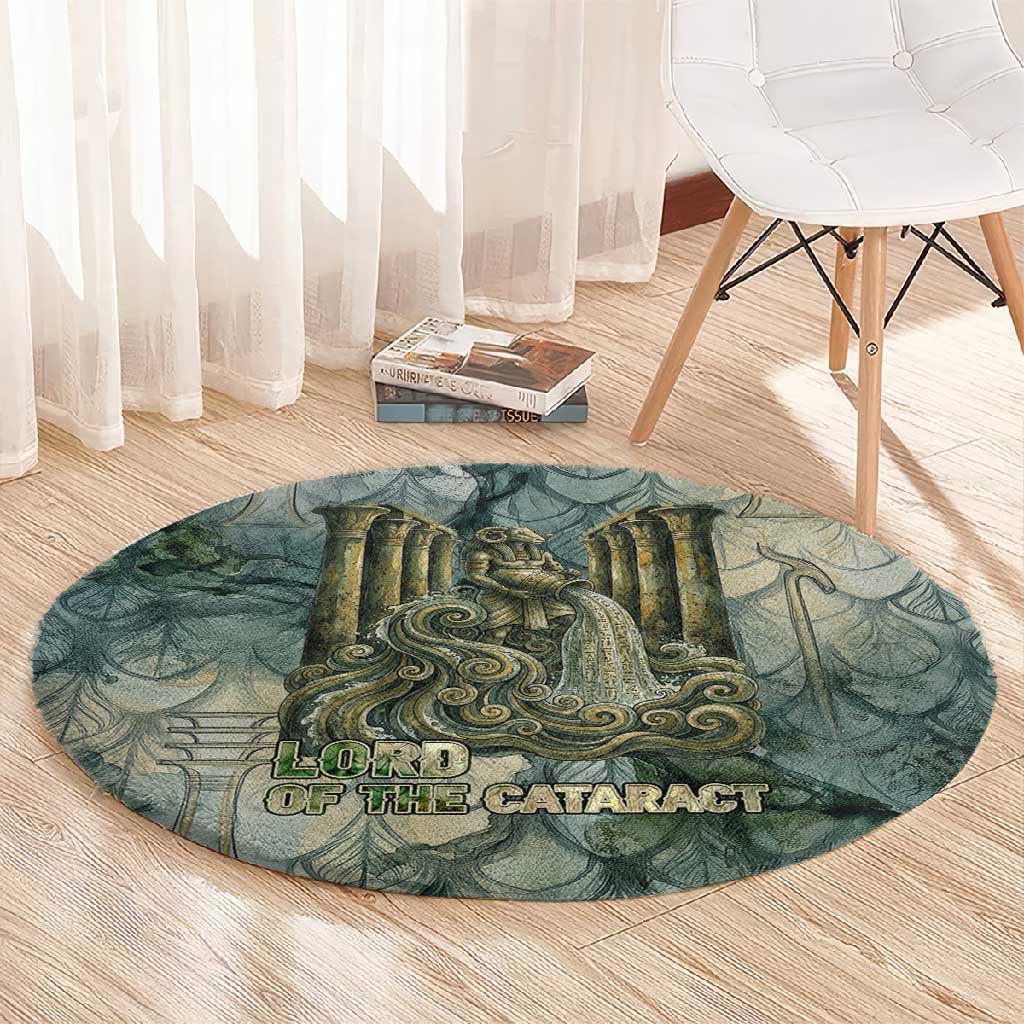 Khnum Ancient Egyptian Round Carpet with Smoky Leaf, Ram Head Emblem, and Guardian of the Cataract - African Pride