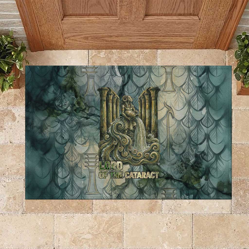 Khnum Ancient Egyptian Rubber Doormat with Smoky Leaf, Ram Head Emblem, and Guardian of the Cataract - African Pride