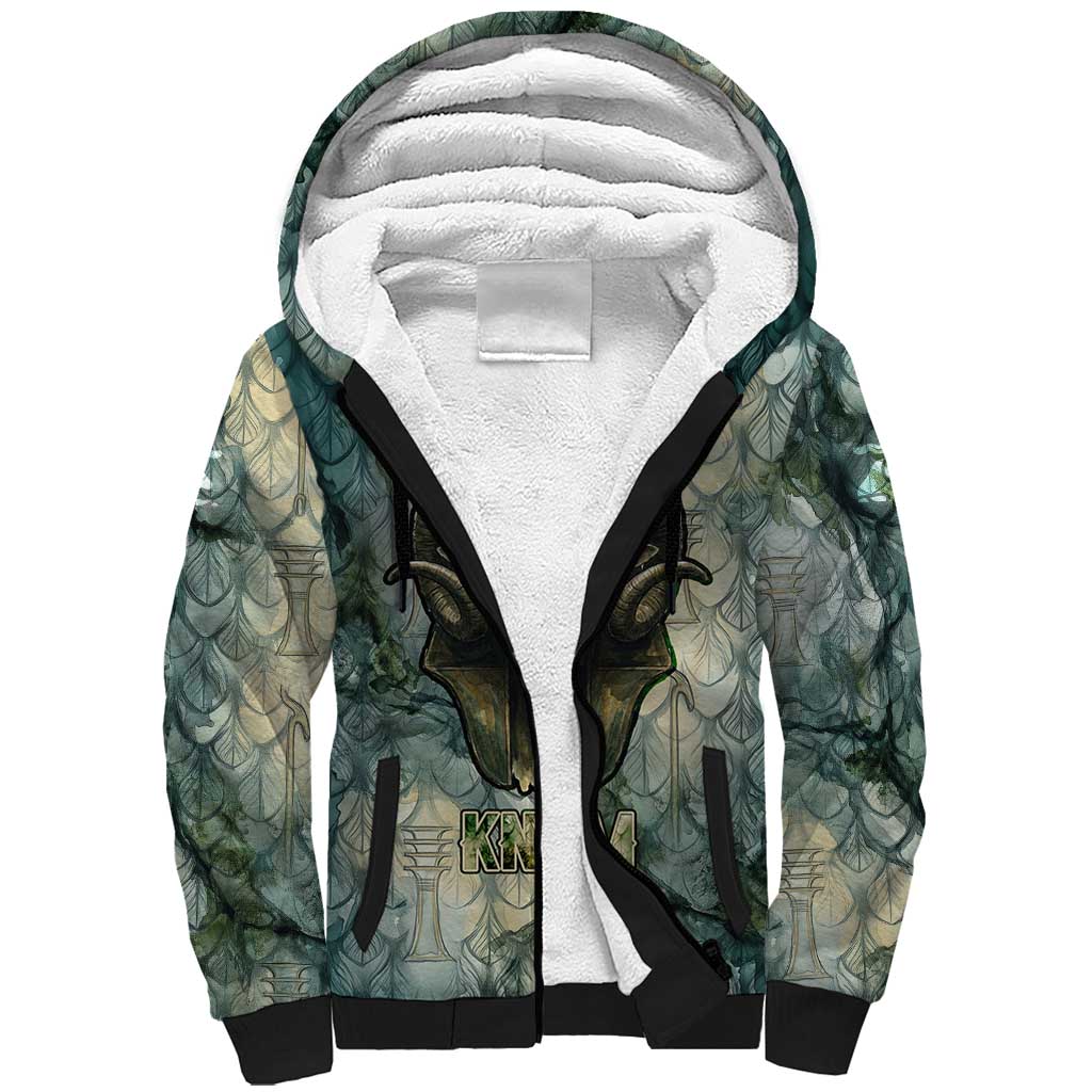 Khnum Ancient Egyptian Sherpa Hoodie with Smoky Leaf, Ram Head Emblem, and Guardian of the Cataract - African Pride