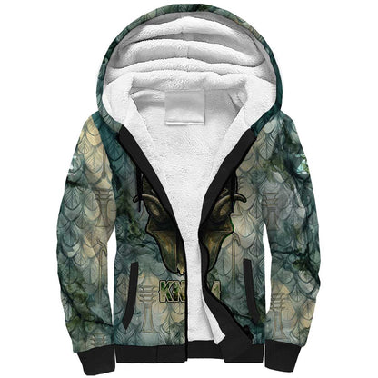 Khnum Ancient Egyptian Sherpa Hoodie with Smoky Leaf, Ram Head Emblem, and Guardian of the Cataract - African Pride