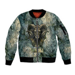 Khnum Ancient Egyptian Sleeve Zip Bomber Jacket with Smoky Leaf, Ram Head Emblem, and Guardian of the Cataract - African Pride