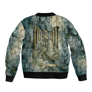 Khnum Ancient Egyptian Sleeve Zip Bomber Jacket with Smoky Leaf, Ram Head Emblem, and Guardian of the Cataract - African Pride