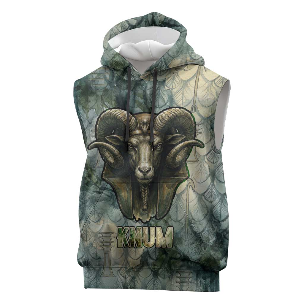 Khnum Ancient Egyptian Sleeveless Hoodie with Smoky Leaf, Ram Head Emblem, and Guardian of the Cataract - African Pride
