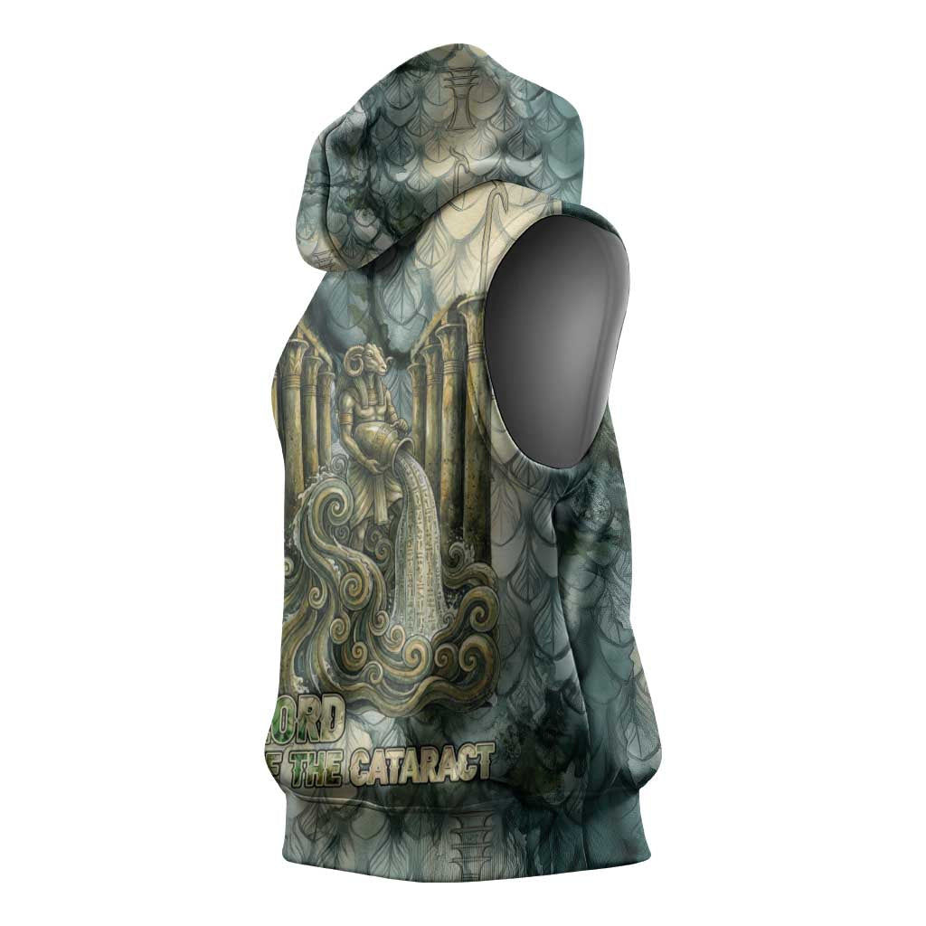 Khnum Ancient Egyptian Sleeveless Hoodie with Smoky Leaf, Ram Head Emblem, and Guardian of the Cataract - African Pride
