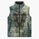 Khnum Ancient Egyptian Sleeveless Puffer Jacket with Smoky Leaf, Ram Head Emblem, and Guardian of the Cataract - African Pride