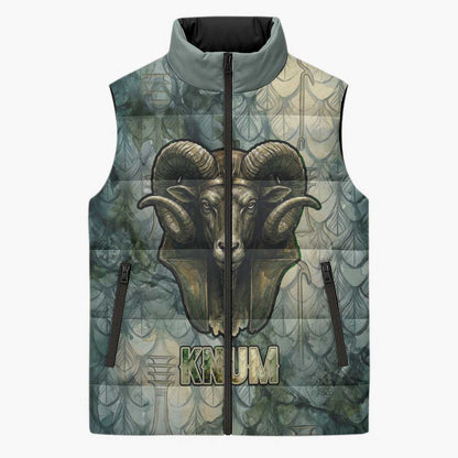 Khnum Ancient Egyptian Sleeveless Puffer Jacket with Smoky Leaf, Ram Head Emblem, and Guardian of the Cataract - African Pride