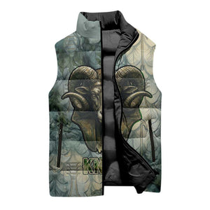 Khnum Ancient Egyptian Sleeveless Puffer Jacket with Smoky Leaf, Ram Head Emblem, and Guardian of the Cataract - African Pride
